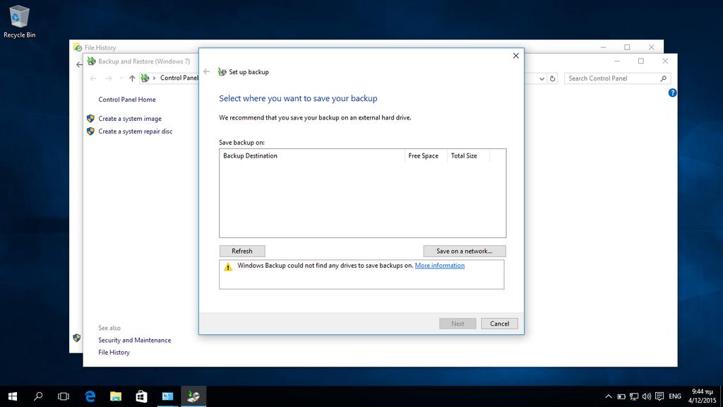 -21- Για να χρησιμοποιήσουμε το backup image του συστήματός μας και να επαναφέρουμε τον υπολογιστή μας, επιλέγουμε το μενού ρυθμίσεων (Settings menu) της νέας εγκατάστασης των Windows 10 και