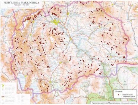 од (1001-5000) KW; Слика 5.6: Можни локации на мини и мали хидроцентрали во Република Македонија 5.3.