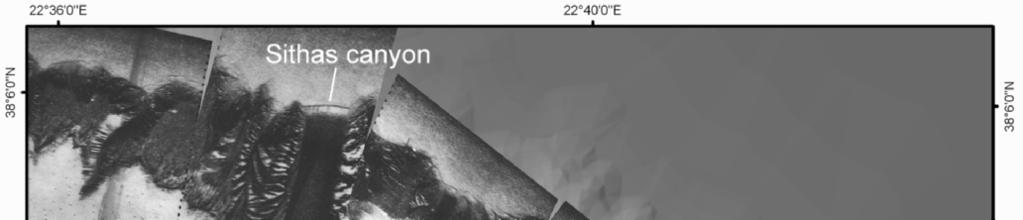 72 Charalampakis et al. Figure 3. Map illustrating side scan sonar images along the slope showing canyons and gullies on the walls of the canyons.