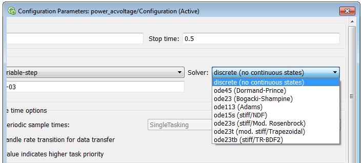 قابل تنظیم است. بعد از کلیک بر روی عبارت Model Configuration در مسیر فوق صفحهای شد که در آن Solver را میتوان تغیر داد. در این مدار Solver به صورت discrete میتواند باشد.