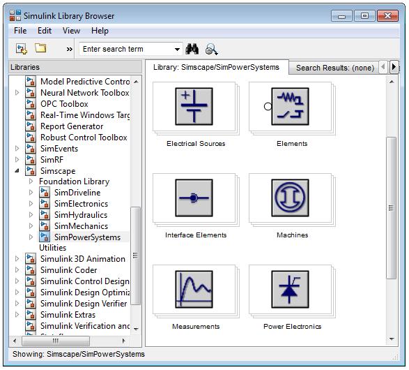 جهت دستیابی به بلوکهای SimPowerSystems ابتدا باید بر روی منوی Simulink کلیک کنید. آیکون Simulink در باالی صفحه اصلی و به صورت زیر نشان داده میشود.