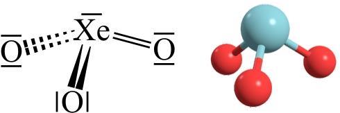 Oxidy xenónu Obr. 2.10 Elektrónový štruktúrny vzorec oxidu xenónového a tvar jeho molekuly. Obr. 2.11 Elektrónový štrukúrny vzorec xenoničelanového(4 ) aniónu a jeho tvar.