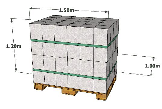 Fig. 2. Produse din BCA nelegate de palet Dimensiuni: 1500x1000x1200 (1280) mm Volum livrare: cca. 1,8 (1,92) m 3 
