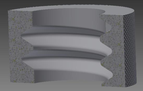 Εικόνα 113: Τομή στο κέντρο του τροχού όπου φαίνεται το σπείρωμα που έχει δημιουργηθεί 6.2 στ ) Ήλος 1 Το επόμενο προς σχεδιασμό τεμάχιο είναι ένα ήλος (πριτσίνι - rivet) ο πρώτος εκ των δύο.