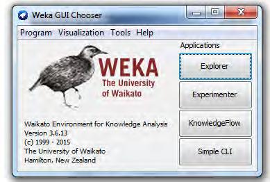 6.3 Τεχνολογίες που χρησιμοποιήθηκαν Εισαγωγή στο Weka Το weka (Waikato Environment for Knowledge Analysis) είναι ένα λογισμικό που αναπτύχθηκε στο πανεπιστήμιο του Waikato στη Νέα Ζηλανδία γραμμένο