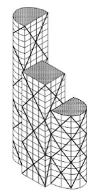 Prvi podsustav ovog koncepta je kombinacija stup dijagonalna rešetkasta cijetv, a drugi čista rešetkasta cijev bez vertikala koje može biti neprikladno.