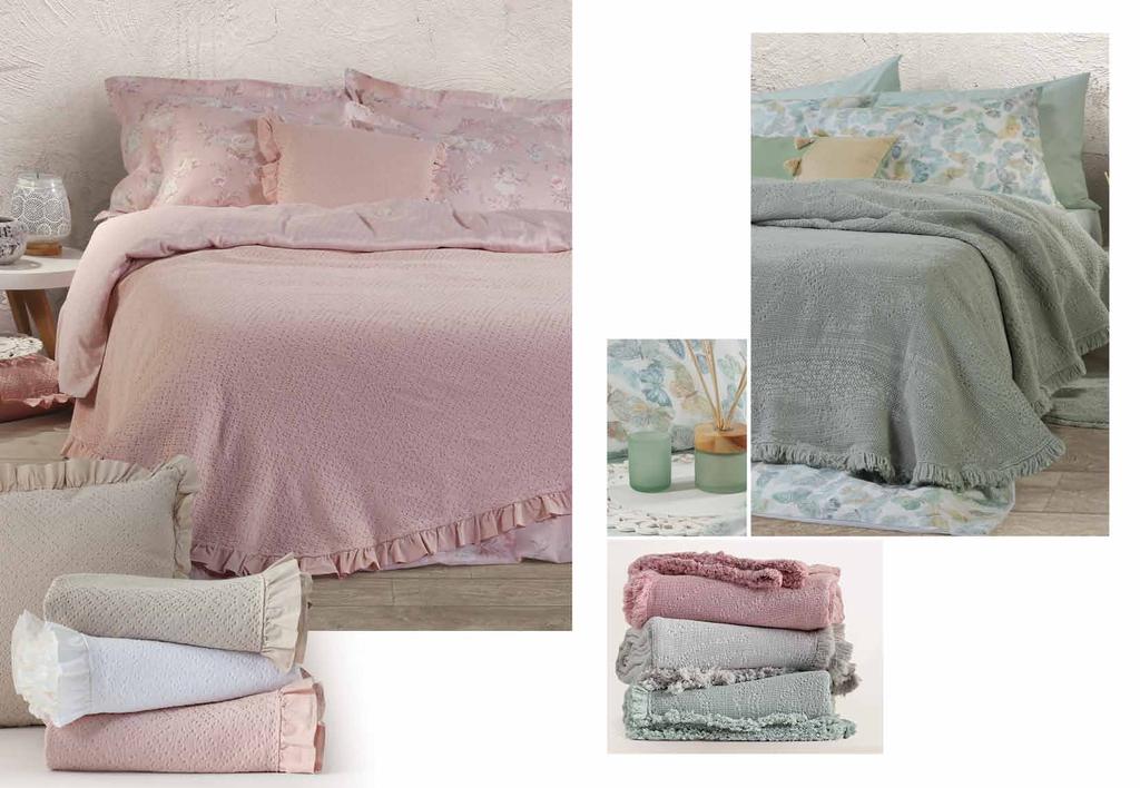 COLORS Candy of Elvira Anthea Linen Pink Κουβέρτα Smoke Κουβέρτα White από ύφασμα 100% βαμβακερό πενιέ, με δίκλωνα νήματα, πολύ απαλά 420gr/m 2 και πετροπλυμένο φινίρισμα Mint από ύφασμα 100%