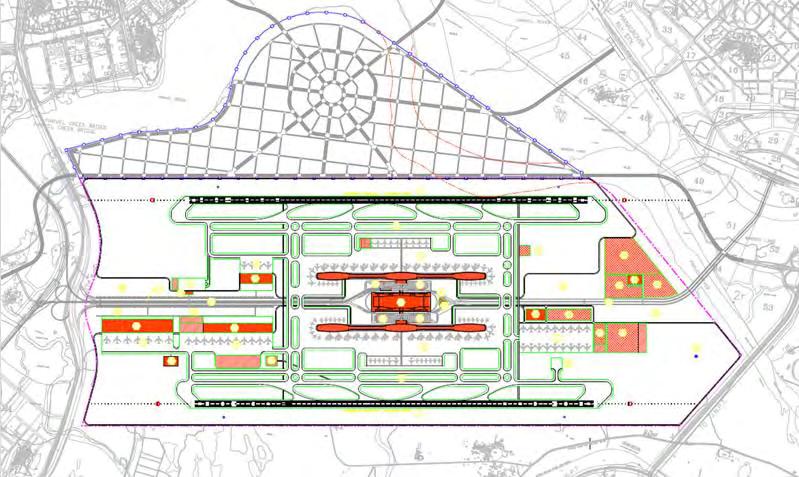 σχεδίου για το νέο αεροδρόμιο, με λεπτομερείς υπολογισμούς ποσότητων που υποστηρίζονται από λεπτομερή 3D μοντέλα των κτιρίων. Εικ. 6.11 Σχέδιο κάτοψης του μοντέλου αεροδρομίου Navi Mumbai (http://usa.