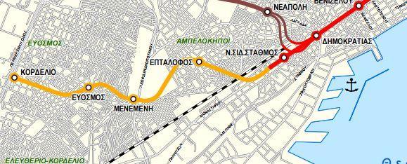Εικόνα 2.4 Επέκταση Μετρό Θεσσαλονίκης προς Αμπελόκηπους - Εύοσμο (Πηγή: http://www.ametr.gr ) Επέκταση προς το Αεροδρόμιο (5,5 χλμ.