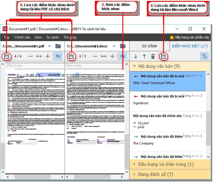 3. Nhấp vào So sánh nút để so sánh tài liệu. 4. Kiểm tra những điểm khác nhau mà ABBYY So sánh tài liệu đã phát hiện được.