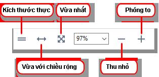 Tính năng thu phóng cho phép bạn phóng to và thu nhỏ tài liệu. ích thước thực hiển thị trang ở tỉ lệ 100%.