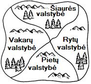 Pietų valstybė gali būti spalvinama raudonai, nes neturi bendrų sienų su Šiaurės valstybe.