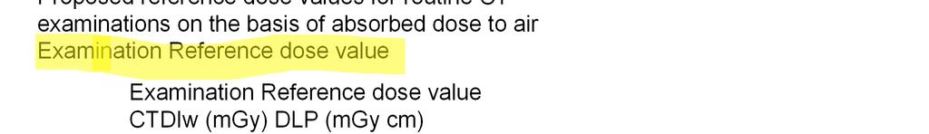 European guidelines on quality criteria for Computed Tomography EUR 16262 Proposed reference dose values for routine CT examinations on the basis of absorbed dose to air Examination Reference dose