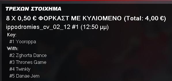 Φορκάστ με Κυλιόμενο Φορκάστ με κυλιόμενο: Ο παίκτης ζητά: «Το 1 κυλιόμενο στο 2, 3,4, και 5.