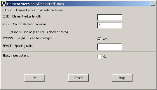 Galīgo elementu izmēru definēšana (1) Preprocessor/ Meshing/ Size Cntrls/