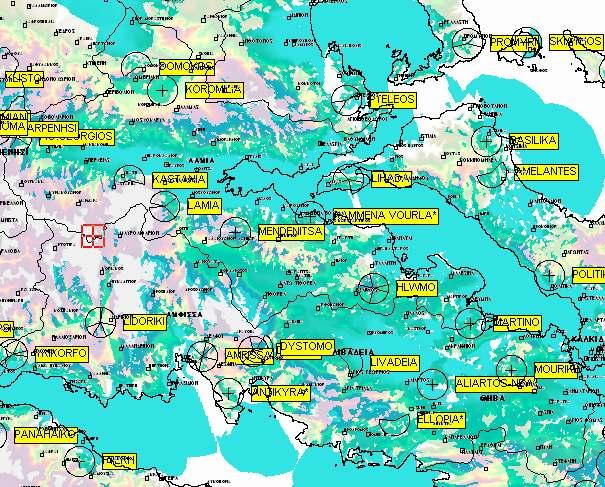 πιθανώς αραιοκατοικηµένων. Αντίθετα κατά τη προσοµoίωση θεωρήθηκε καλύτερο να χρησιµοποιηθούν λιγότερες κεραίες µε, σε λίγες περιπτώσεις, µεγαλύτερη ισχύ.