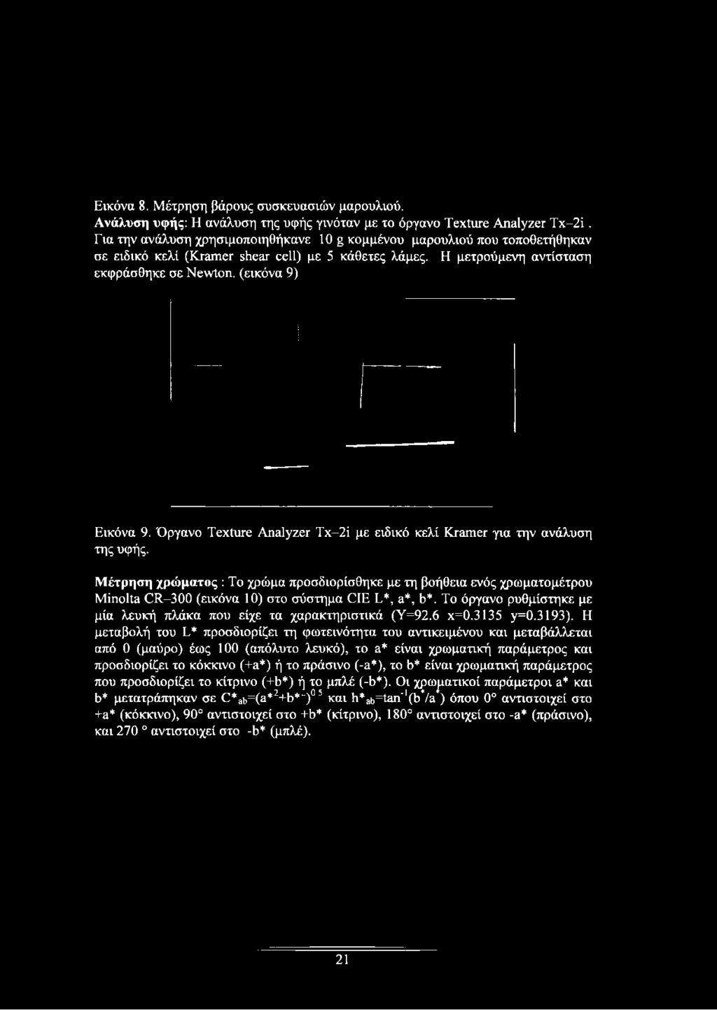 Η μετρούμενη αντίσταση εκφράσθηκε σε Newton, (εικόνα 9) Εικόνα 9. Όργανο Texture Analyzer Tx-2i με ειδικό κελί Kramer για την ανάλυση της υφής.