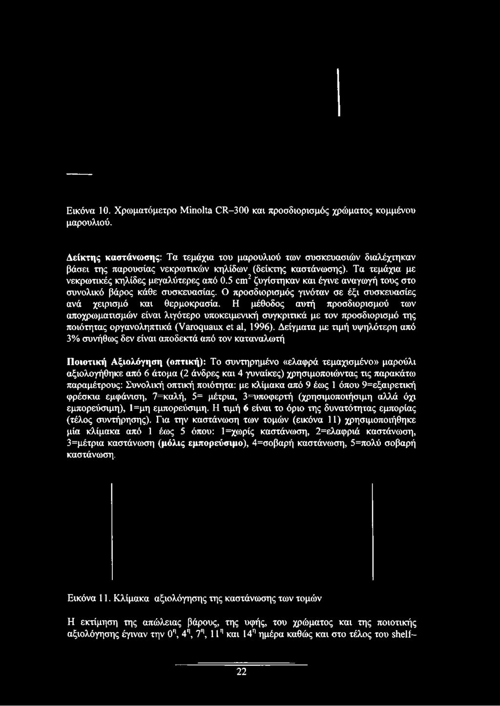 5 αη2 ζυγίστηκαν και έγινε αναγωγή τους στο συνολικό βάρος κάθε συσκευασίας. Ο προσδιορισμός γινόταν σε έξι συσκευασίες ανά χειρισμό και θερμοκρασία.