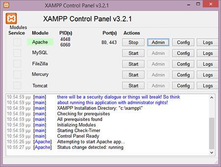 Εικόνα 30 Αρχική οθόνη XAMPP Το XAMPP είναι ένα χρήσιμο βοήθημα που μας δίνει την δυνατότητα να κάνουμε τον υπολογιστή μας ένα web server και όχι μόνο.