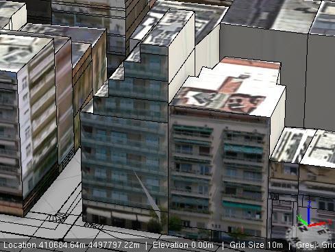 Εικόνα 76: Αποτέλεσμα παραγωγής περίπλοκων δομών κτιρίων (Πηγή: Ιδία επεξεργασία) Το συγκεκριμένο κτίριο προκειμένου να μετατραπεί σε τρισδιάστατο μοντέλο χωρίστηκε νοητά σε δύο τμήματα και