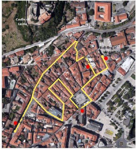 Τα κόκκινα σημεία αναφέρονται στην τοποθεσία κτιρίων που αναπτύχθηκε λεπτομερές μοντέλο στο εσωτερικό τους (Πηγή:Almeida, κ.