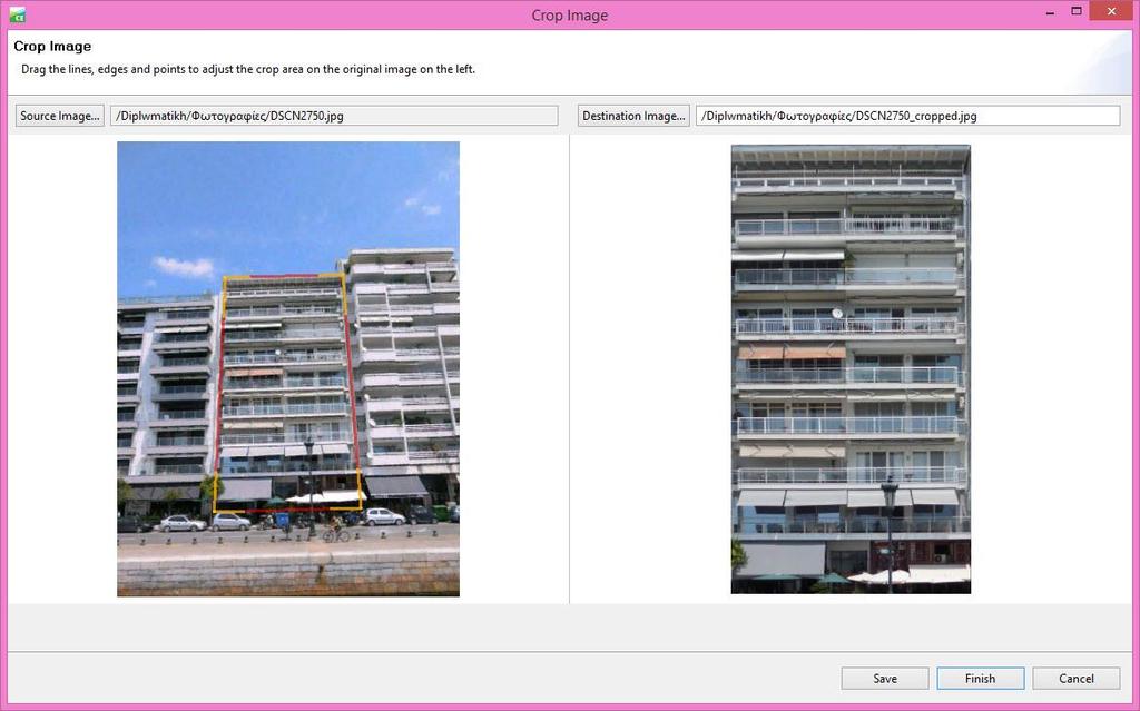Εικόνα 63: Εργαλείο Crop Image (Πηγή: Ιδία επεξεργασία) Όπως απεικονίζεται στη φωτογραφία, με το εργαλείο Crop Image Tool μπορεί κάποιος να αλλάξει τις διαστάσεις της τελικής εικόνας, να την κόψει