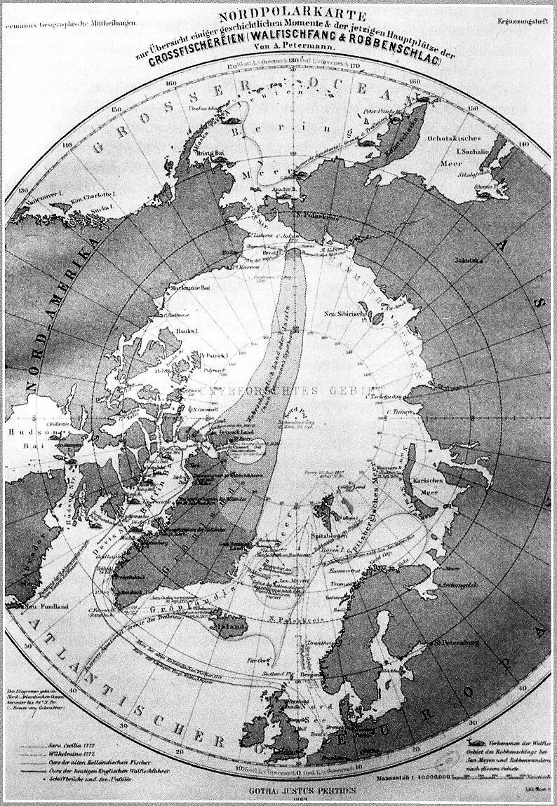 Εικόνα 8: Χάρτης της Αρκτικής όπως δημοσιεύτηκε από τον Petermans Geographische Mitteilungen (Γερμανία) το 1869. Επιπρόσθετα στις αρχές αυτού του αιώνα, το 1820-1823 ο P.F.