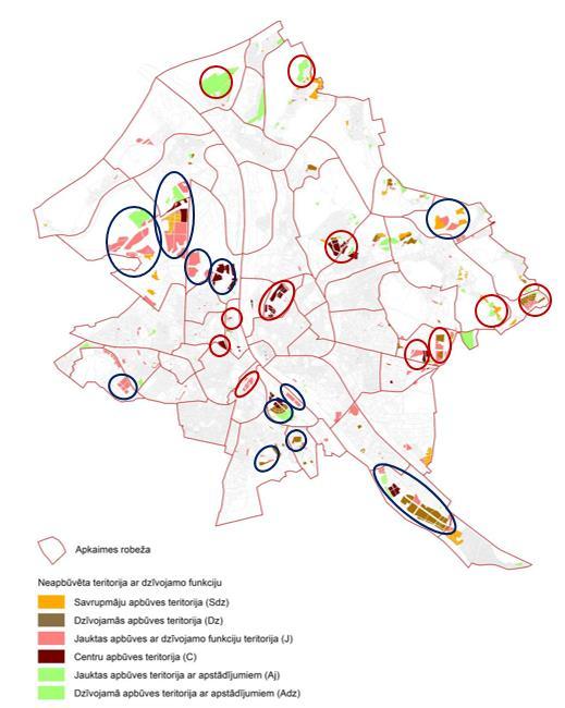 4. attēls. Neapbūvētās funkcionālās zonas, kur atļauta dzīvojamā apbūve. Rīgas teritorijas plānojums 2006. 2018.