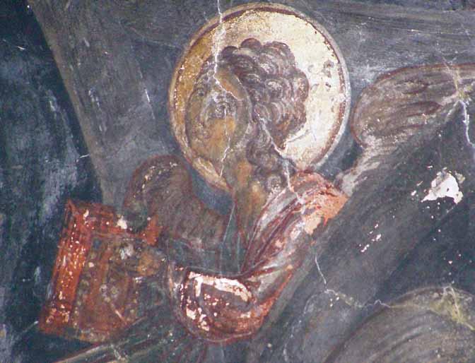 Sl. 8. Св. Тројица, детаљ Fig. 8. The Holy Trinity, detail је медаљон са Христом и анђелима из горњег дела композиције Вазнесења Христовог, чији се доњи део налази на источном зиду олтара.
