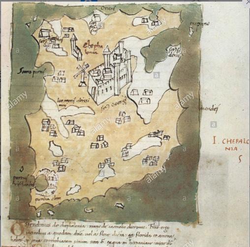 Εικόνα 35 Χάρτης της Κεφαλονιάς του Buondelmonti [19] Το επάγγελμα του χαρτογράφου ανθίζει τον 15 ο και 16 ο αιώνα, όταν οι δυτικές βασιλικές αυλές ζητούν πτολεμαϊκούς χάρτες με ιδιαίτερες
