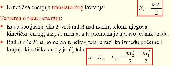 KINETIČKA ENERGIJA Kada se telo kreće, kažemo da ima kinetičku energiju koja zavisi od njegove mase i brzine kojom se kreće. Jedinica za kinetičku energiju je Dzul.