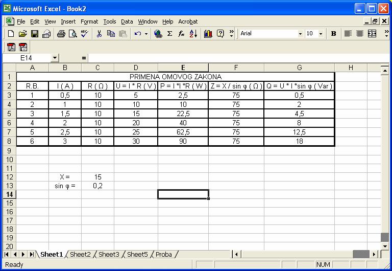 ПРИМЕНА РАЧУНАРА У ЕЛЕКТРОТЕХНИЦИ ТЕСТ ИЗ EXCEL А 1. Отворити радну свеску са 5 радних листова. 2.