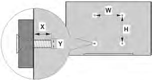 A B C D Hole Pattern Sizes (mm) Length (X) VESA WALL MOUNT MEASUREMENTS W H 200 200 Screw Sizes min. (mm) 10 max.