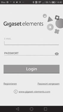 Βήμα 2 elements app - εφαρμογή Για να χρησιμοποιήσετε το σύστημα Gigaset elements, κατεβάστε την εφαρμογή Gigaset elements από το Google Play ή το Apple itunes Store και δημιουργήστε ένα λογαριασμό