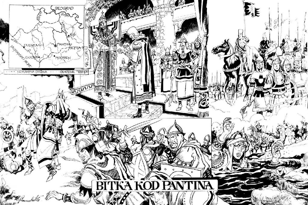 ИЛУСТРАЦИЈЕ БОЖЕ ВЕСЕЛИНОВИЋА У ПОЛИТИКИНОМ ЗАБАВНИКУ ОД 1973. ДО 1979. ГОДИНЕ 1. Битка код Пантина, туш на хамеру, каширан на картону, 32.6 x 49.5 cm, Инв.бр.24Л 1.