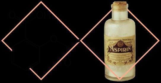 Слика 2.5. Хемијска формула и прво оригинално паковање аспирина v Многи извори тврде да главно фармаколошко дејство F.