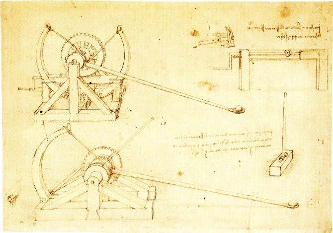 Леонардо Давинчи - изумител на 100-тина машини Леонардо добил идеја да ја подобри основната конструкција на катапултот
