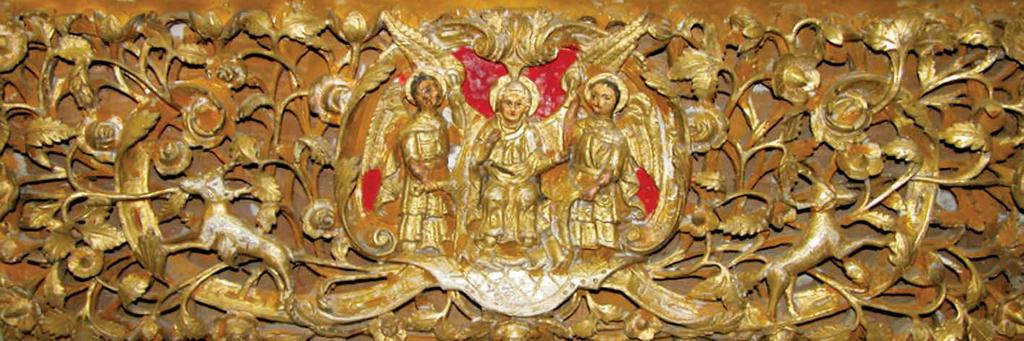 ТРОН ЗА ЧУДОТВОРНУ ИКОНУ БОГОРОДИЦЕ ОДИГИТРИЈЕ У БОГОРОДИЧИНОЈ ЦРКВИ У ПЕЋКОЈ ПАТРИЈАРШИЈИ данас непознате, али свакако основне конструктивне елементе који заслужују особиту пажњу.