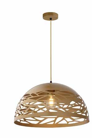 Suspension lamp with metal frame in gold or black finish.