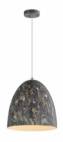 Suspension lamp with metal frame of marble design in white or black finish.
