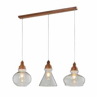 Suspension lamp with metal frame of wooden finish.