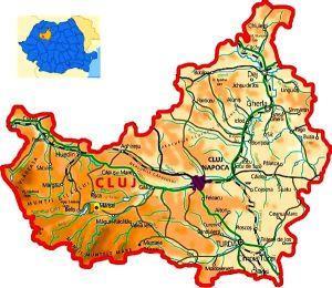 Fig. nr. 2.2. Harta judeţului Cluj - utilizarea terenurilor: total (ha) : 667.453,00 - teren agricol (ha) - 424.453,00 din care: arabil (ha) 177.844,00 păşuni (ha) - 162.477,00 fâneţe (ha) 79.
