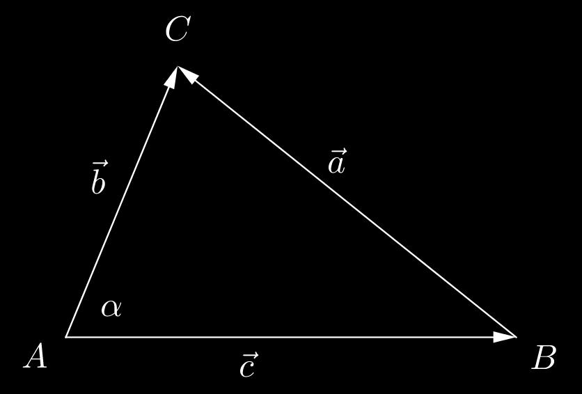 Slika 4: Trikotnik ABC, katerega napenjata vektorja b in c. BC BC = b + c bc cos α. Na drugi način, po definiciji skalarnega produkta, pa imamo BC BC = BC BC cos 0, BC BC = a a 1, BC BC = a.