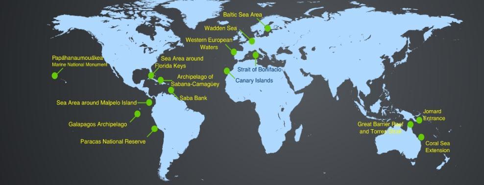 Saba Bank ( Νησος Saba Καραϊβικής) Επέκταση του Great Barrier Reff και του Torres Strait προκειμένου να συμπεριλάβει το ΝΔ τμήμα της Θάλασσας Coral Sea Jomard Entrance Εθνικό Πάρκο Tubbataha Reefs,