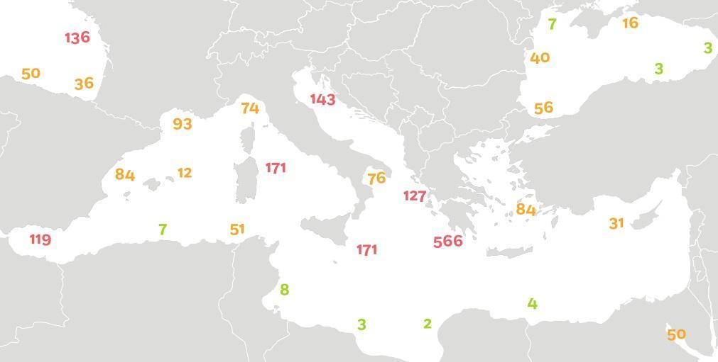 Εικόνα 3-15: Γεωγραφική κατανομή ναυτικών ατυχημάτων περιόδου 2011-2015 στη λεκάνη της Μεσογείου (Πηγή: EMSA, Annual Overview of Marine Casualties and Incidents 2016) Ιστορικό Ναυτικών ατυχημάτων στο