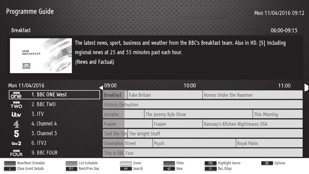 In addition, detailed information about the programme is often available in the Programme Guide (the availability and amount of programme information will vary, depending on the particular