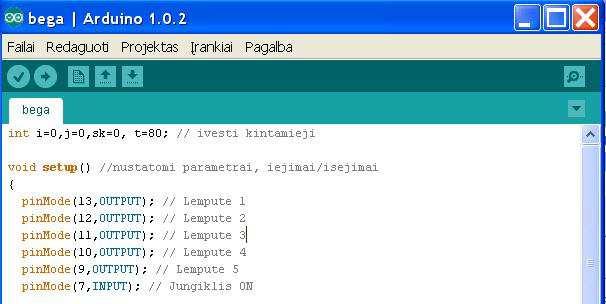 , Bega 2.6 pav., naudojama Arduino modulyje įrašyta įkrovimo programa (Bootloader). Ji leidžia įkrauti programą nenaudojant papildomos įrangos programatorių.