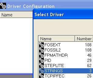 , a): Driver Configuration, Insert Driver. Gali prireikti baltame lange spragtelėti dešiniu pelės klavišu.