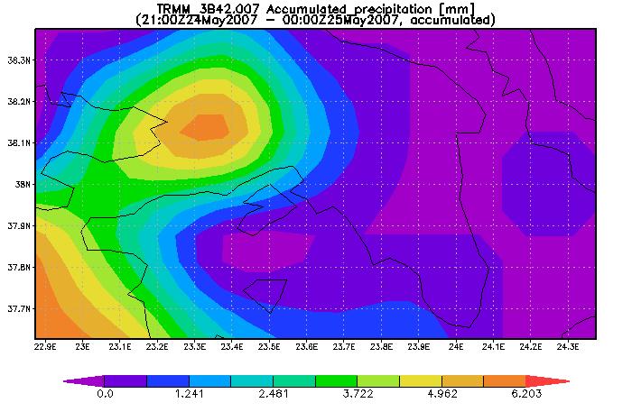 τα δορυφορικά δεδομένα TRMM 7 (από 24/05/2007 00:00 GMT έως 25/05/2007 06:00