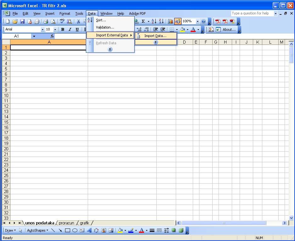 Реализовано техничко решење омогућује снимање текстуалне датотеке на рачунар која садржи: o податке о тачкама профила површине, o податке о тачкама за цртање криве ношења и криве